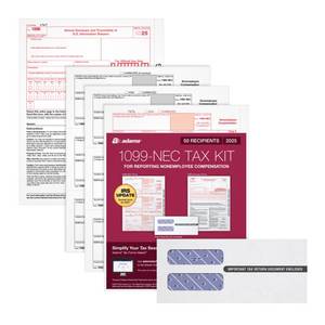 lot 4312 image: Adams 1099 NEC Forms 2025, 3-Part Kit for 50 Recipients, Includes 50 Envelopes, 6 1096 Forms, Compatible with QuickBooks and Other Accounting Software (1017231)