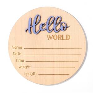 lot 4319 image: Newborn Announcement Sign, 5.9 Inch15cm Wooden Hello World Plaques Baby Welcome Sign Birth Newborn Name Plaques for Boys and Girls Photo Props Baby Shower Hospital Nursery (Blue)