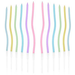 lot 4330 image: lasuroa 12pcs Spiral Cake Candles, Twist Slim Long Birthday Cake Candles Velas Themed Party Cupcake Decoration with Stand for Birthday Wedding Anniversary (Colorful)
