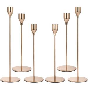 lot 4335 image: AUMAYCO French Gold Candle Holders Set of 6, Metal Taper Candle Holders, Gold Candlestick Holders, Fits 2.2cm Thick Candle&Led Candles, for Table Centerpiece, Mantels, Weddings, Dining, Party