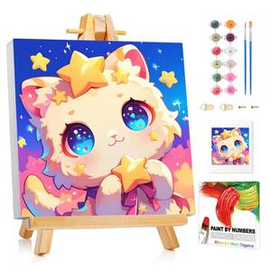 lot 4336 image: XTCIXAL Paint by Numbers Kit for Kids with Frame and Easel, Cat, 8X8 inch