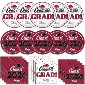 lot 5025 image: Graduation Paper Plates and Napkins, Class of 2026 Party Supplies 50 Guests