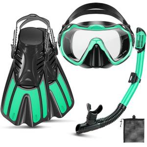 lot 5032 image: CTSAYTL Snorkeling Gear for Kids Adults, 4 in 1 Travel Mask Fins Snorkel Set with Panoramic View Anti Fog Mask, Dry Top Snorkel, Trek Fins and Travel Bag, Snorkel Gear for Swimming Diving Snorkeling