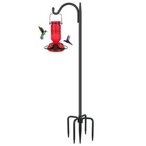 lot 5064 image: FEED GARDEN Adjustable Outdoor Shepherd Hook Bird Feeder Pole with 5 Prongs Base, 60 Inch Tall 58 Inch Thick, Heavy Duty Shepard Hook Stand for Hanging Bird Feeders, Plant Baskets, Black (1 Pack)