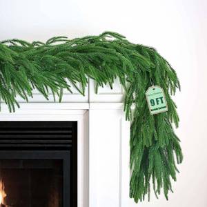 lot 5103 image: ��Extra Full�� 9FT Christmas Norfolk Pine Garland, Greenery Real Touch Decorations for Mantle Table Staircase Fireplace Mantel Porch Holiday Home Winter Faux Xmas Indoor Outdoor Decor