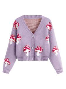 lot 6003 image: COZYEASE Girls Cardigan Sweater Long Sleeve V Neck Button Down Cute Knit Cardigan Fall Preppy Clothes Mauve Purple 14 Years