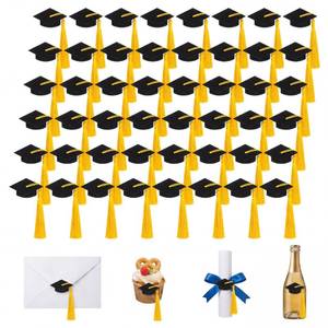 lot 6029 image: Flutesan 100 Pcs Felt Graduation Cap Labels Stickers with Tassel, Mini Black 2026 Grad Cap Seal Labels with Adhesive Dots for Grad Certificates, Envelopes, Invitations, DIY Crafts (Gold Tassle)