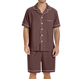 lot 6227 image: SIORO Mens Pajamas Set Short Sleeve Sleepwear Button Down Pjs Set Waffle Knit Loungewear Nightwear Shorts Set with Pockets Dark Brown size XL
