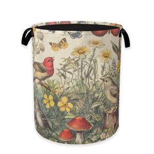lot 6387 image: Collapsible Laundry Basket,Vintage Flower Bird Dirty Clothes Hamper,Rustic Butterfly Mushroom Hampers for Bedroom Waterproof Oxford Cloth Storage Organizer for Bathroom,Nursery,Dorm,16x20 Inch