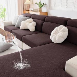 lot 6465 image: hyha Waterproof Couch Cushion Covers, Waterproof Sectional Couch Covers for 2 Cushion Sofa for Pets, Stretch Sofa Slipcover Washable with Elastic Bottom(2 Packs, Chocolate)