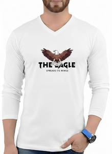 lot 6467 image: White Long Sleeve Shirts for Men V Neck, The Eagle Spreads ITS Wings Graphic Tee with Majestic Bird Design, Casual Comfort Fit Top(H1-White,XXL)