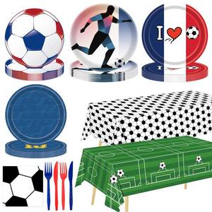 lot 6475 image: 122Pcs Soccer Party Supplies Set, Disposable Tableware Kit with Soccer Paper Plates, Napkins, Forks, Tablecloth for Soccer Birthday Party Decorations, Sports Theme Party Decor for 24 Guests (Modle C)