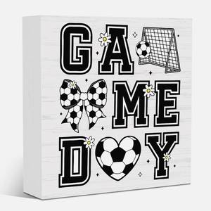lot 6483 image: Soccer Game Day Decor for Home Bedroom Dorm Tabletop Soccer Season Gifts for Football Player Lover Team Men 5 x 5 inches