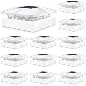 lot 9246 image: Peasur 4x4 Solar Post Cap Lights Outdoor with 3 Modes, 12 Packs White Fence Light Solar Powered Waterproof for WoodVinyl Posts for Deck Yard Garden Patio Outside