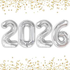 lot 10468 image: 2026 Balloons Silver 2026 Balloon Numbers - 16 Inch Happy New Year Foil Balloons 2026 for New Year Eve Party Supplies Birthday Graduation Anniversary Decorations