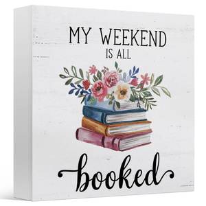 lot 10474 image: Zyzmasm Cute Kids Bookshelf Desk Decor Sign for Homeschool Library Reading Room, My Weekend is All Booked, Wooden Sign 5x5 Inches