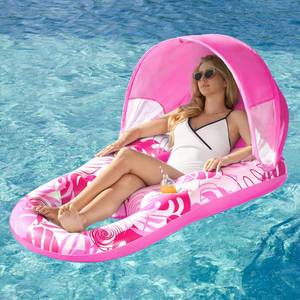 lot 11190 image: SLOOSH Inflatable Pool Floats Lounger with Canopy for Adult - Pool Lounge Float with Cup Holder & Backrest, Footrest for Pool Party, Swimming, Lake, Beach, Travel
