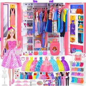 lot 11192 image: Doll Closet Playset with Doll, 342 Pcs Clothes and Accessories, Princess Dresses Top Pants Swimsuits Wardrobe Shoes Hangers and Other Accessories, Dress up Toys for Girls Toddlers Gift Toys