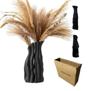 lot 11202 image: Modular Rockery Art Vase Set of 2, Separatable Centerpiece Table Decorations - 11 Tall Matte Black Ceramic Vases for Flowers, Pampas Grass, Modern Nordic Boho Home Decor (Black)