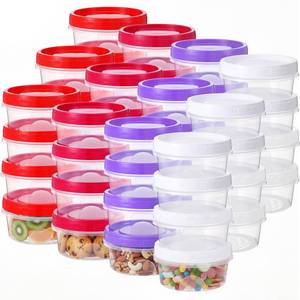 lot 11235 image: Ferrochef 48 Pcs 8 oz Plastic Freezer Containers with Lids Small Stackable Food Storage Containers Reusable 1 Cup Twist Top Jars for Meal Snack Salad Fruit Oats, Microwave & Dishwasher Safe
