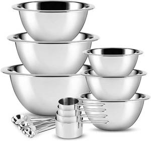 lot 11237 image: EATEX Stainless Steel Mixing Bowls with Measuring Cups & Spoons Set of 14 - Dishwasher Safe Nesting Mixing Bowl Set for Cooking, Baking & Meal Prep Non-Slip Premium Bowls