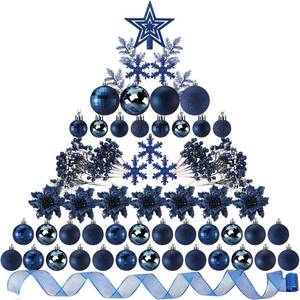 lot 11246 image: Sratte 94 Pcs Christmas Tree Decorations Set, Christmas Tree Ball Ornaments Glitter Poinsettia Flowers Decorations Glitter Berries Stems for Xmas Holiday Wedding(Navy Blue)