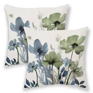 lot 12070 image: Blue Sage Green Pillow Covers 16x16 Inch Set of 2 Vintage Spring Blue Green Floral Throw Pillows Watercolor Summer Seasonal Flower Pillowcases Outdoor Decorative Linen Cushion Covers for Couch Sofa