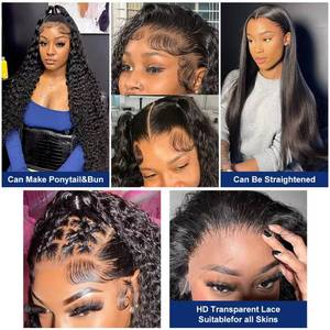 lot 12076 image: Hrnytdek 30 Inch 13x4 Deep Lace Front Wigs Curly Glueless Wig Black Simulated Human Hair 180% Density Deep Wave Wig Natural for Women