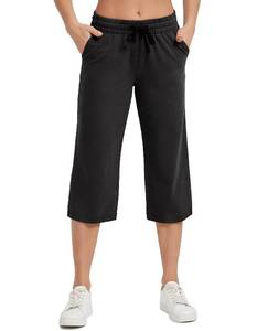 lot 12081 image: SPECIALMAGIC Women Capri Pants Cotton Yoga Wide Leg Pajama Pants Capris Sweatpants Sports Black X-Large