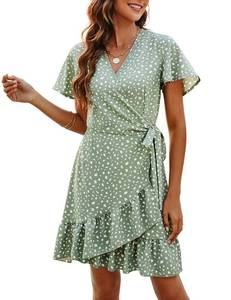 lot 12097 image: Naggoo Beach Dresses Summer Wrap Dress Leopard Print Short Dress Sage Green M