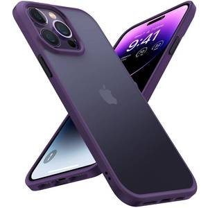 lot 12100 image: TORRAS Shockproof Designed for iPhone 14 Pro Case, Military-Grade Drop Tested Translucent Matte Hard Back with Silicone Slim Protective Anti-Fingerprint Anti-Scratch Phone Case Guardian 2022, Purple