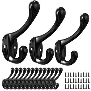 lot 12103 image: ZBDPOVT Coat Hooks, 16 Pack Black Metal Heavy Duty Screw-in Wall Hooks for Closet, Backpack, Bag, Clothes - Mounted Door Hooks for Classroom, Cubby Organization