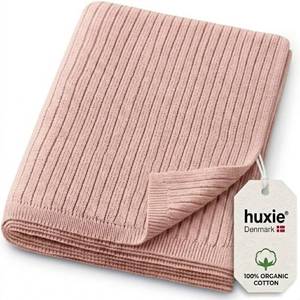 lot 12104 image: Huxie 100% Organic Cotton Knit Receiving Baby Blanket for Newborns - Soft, Breathable Blanket for Crib & Stroller - Nursery Gift (Blush)