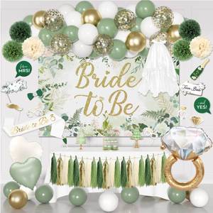 lot 12105 image: Bridal Shower Decorations, Sage Green Bachelorette Party Decorations Bride to Be Banner Backdrop Sash Veil Confetti Foil Balloons Tassel Paper Pom Poms Photo Props for Engagement Wedding Party Favors