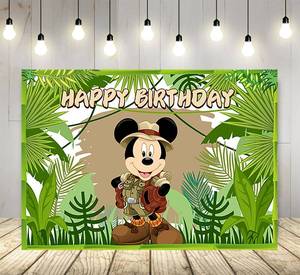 lot 12131 image: Basifoto Green Wild Backdrop, 5x3ft, Polyester, for Mickey Safari Birthday Party Supply, Caketable Decorations, Photo Booth, Wallpaper, Curtain, Wall Background
