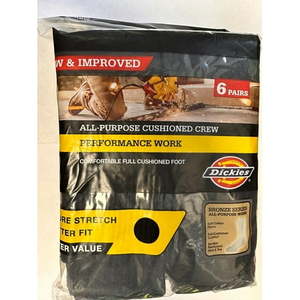 lot 12143 image: DICKIES PERFORMANCE WORK CUSHIONED CREW MEN S SOCKS 6 PAIRS 6-12