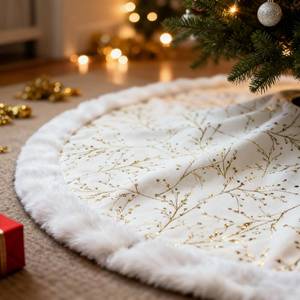 lot 12144 image: SYITCUN Christmas Tree Skirt, 60 Inch White and Gold Tree Skirt, Faux Fur Xmas Tree Skirt for 6 to 9 Ft Christmas Trees, Thicker Plush Christmas Tree Decorations
