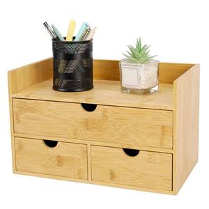 lot 13924 image: Charmewooden Bamboo Desk Organizer With Drawers Countertop Drawers Counter Storage Box Corner Desk Organizer for Home Office No Assembly Required (3 Drawers with shelf)