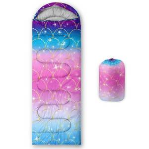 lot 13927 image: Axolotl Mermaid Scales Kids Girls Sleeping Bag - Lightweight Warm Cold Weather Hike Travel, Waterproof Portable Camping Outdoor Indoor Rainbow