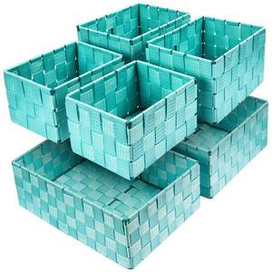 lot 13929 image: Woven Storage Baskets, Storage Bins, Cube Basket Container Baskets Storage Boxes Organizers for ClothesShelvesCloset, Set of 6 (Aqua)