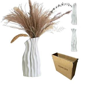 lot 13932 image: Modular Rockery Art Vase Set of 2, Separatable Centerpiece Table Decorations - 11 Tall White Matte Ceramic Vases for Flowers, Pampas Grass, Modern Nordic Boho Home Decor��Cool White��