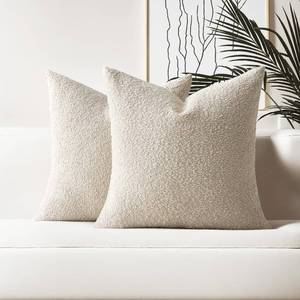 lot 13940 image: HAUSSY Pack of 2 Pillow Covers 26x26 Inch, Boucle Decorative Throw Pillows Soft Boho Neutral Cushion Covers Home Decor Modern Pillow Cases for Couch Living Room Sofa Bed, Beige (Covers Only)