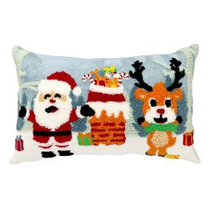 lot 14005 image: Alysheer Christmas Santa Deer Lumbar Decorative Throw Pillow Cover 12x 20,Tufted Embroidered Pattern Cozy Cotton Cushion Case for Sofa Couch Living Room Holiday Decor 2 Pack