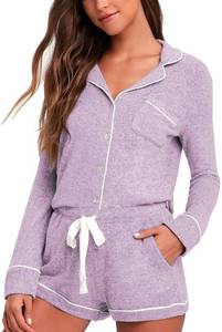 lot 14019 image: Aamikast Womens Pajama Sets Button Down Long Sleeve Sleepwear Soft 2 Piece Pjs Lounge Set (X-Large,Lavender Fog)