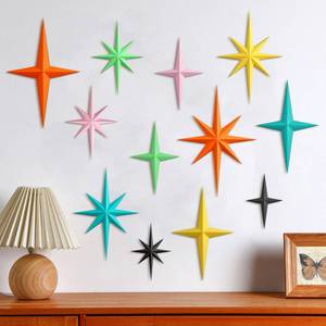 lot 14417 image: Blulu 12 Pcs Mid Century Modern Decoration Mcm Retro 3D Starburst Art Wall Sculpture, Plastic 8 Pointed Atomic Star Vintage Celestial Whimsigoth Accent for Home Office Room Decor(Retro)
