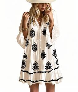 lot 14422 image: Opemiby Summer Dresses for Women 2026 Flowy Ruffle 34 Sleeve V Neck Tiered Casual Babydoll Boho Beach Mini Dress Off White Figure S