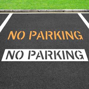 lot 14432 image: No Parking Silicone Stencil, 10 Inch Letter Height, Reusable White Silicone Stencil 1mm Thick, 14 x 91 in Large Pavement Marking Template for Asphalt Concrete Parking Lot