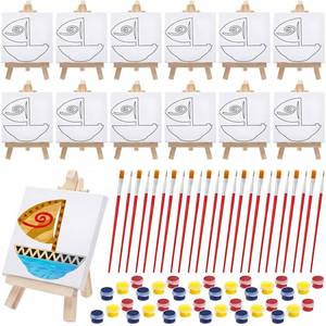 lot 14451 image: 12 Sets Paint Your Own Princess Boat Painting Craft Kits, Luau Party Goodie Bags Stuffers, 3 x 3 Inch Mini Stretched Canvas with 12 Easel, 12 Paint Strips, 12 Painting Brushes Birthday Party Favors