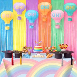 lot 14454 image: Tuanse 8 Pcs Pastel Graduation Party Decorations Kit Included 6 Printed Hot Air Balloon Paper Lanterns and 2 Colorful Tinsel Foil Fringe Curtains 2026 Decor for School College Grad Party Supplies