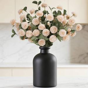 lot 14477 image: Lifewit Beige Artificial Flower for Vase, 10 Pcs Faux Silk Mums Ball with Long Stems and 2 Pcs Eucalyptus Stems for Home Decor, Fake Small Kiku for Floral Arrangement, Pom Pom for Centerpieces